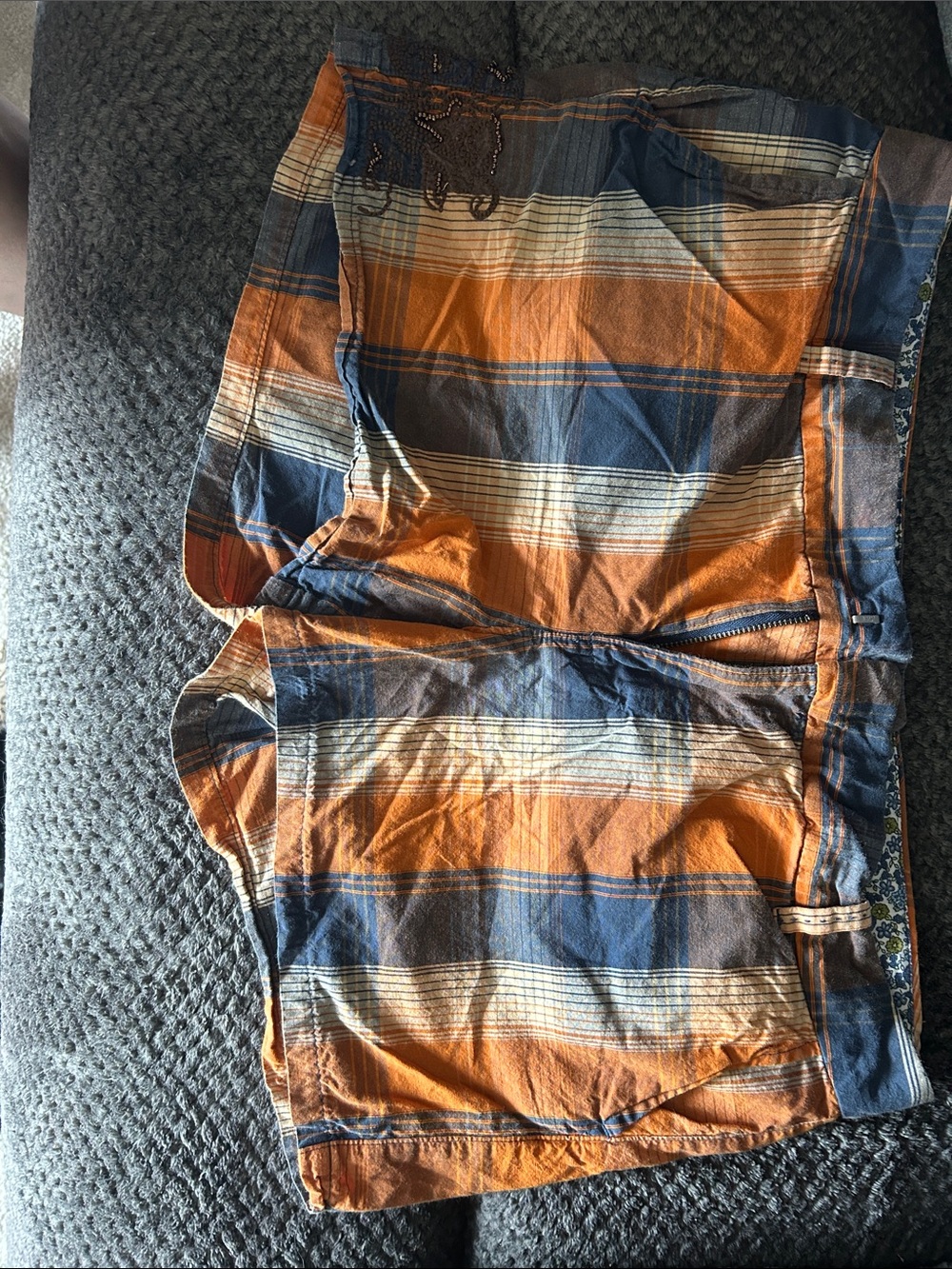 Women’s Orange and Navy Plaid Casual Shorts